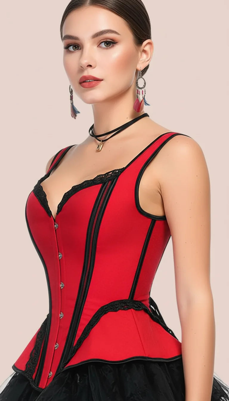 Corset Bretelles Rouge Laçage