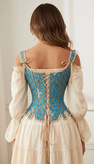 Corset Brocart Bleu Azur - Vue dos