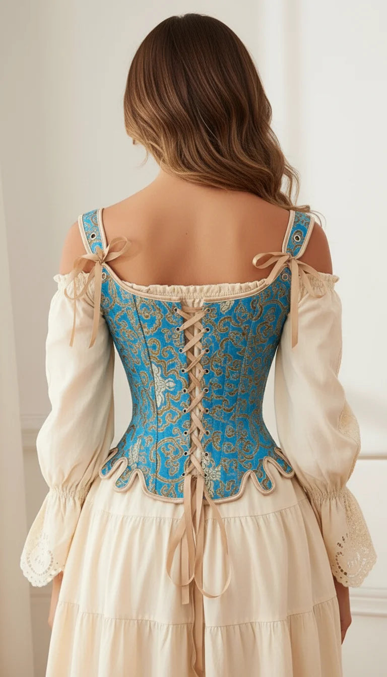 Corset Brocart Bleu Azur - Vue dos