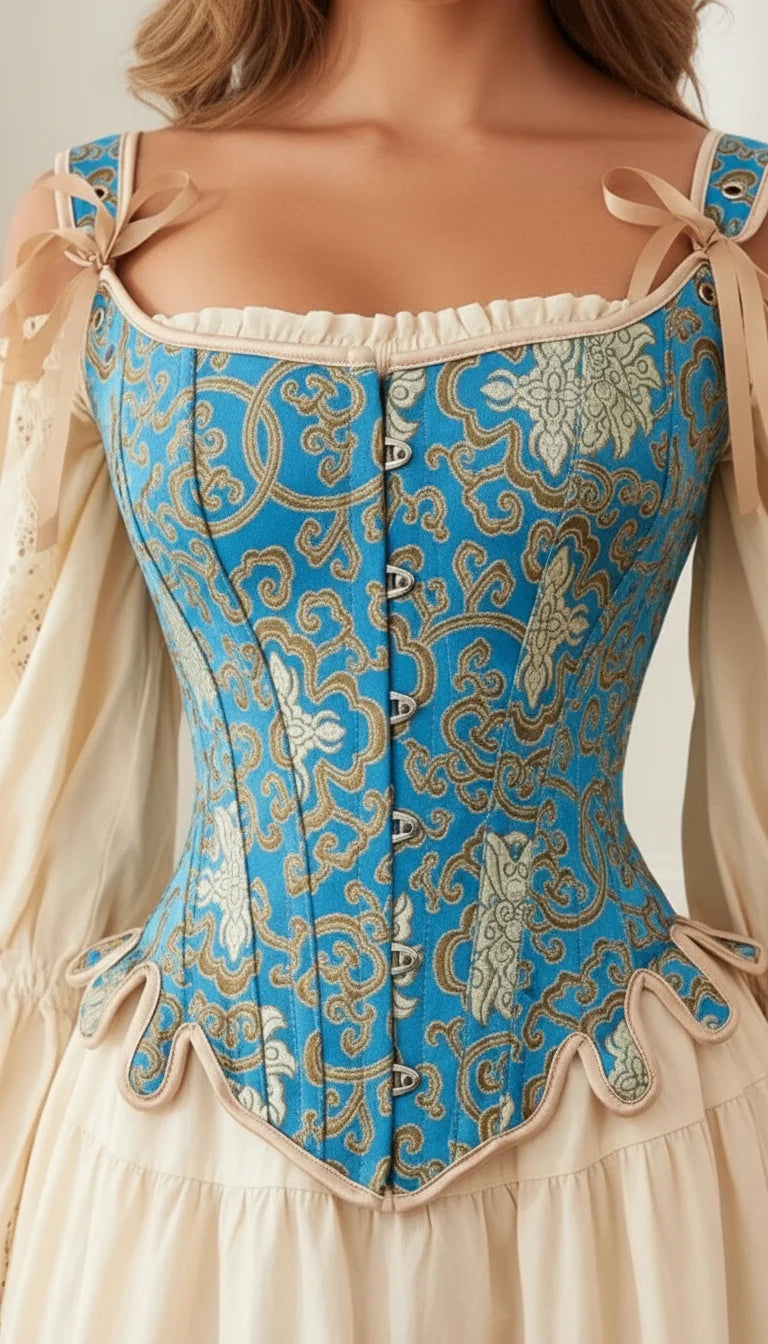 Corset Brocart Bleu Azur - Vue face