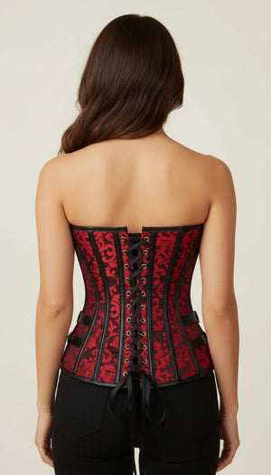 Corset Bustier Brocart Rouge Gothique - Vue dos