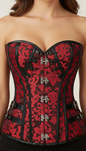 Corset Bustier Brocart Rouge Gothique - Vue face