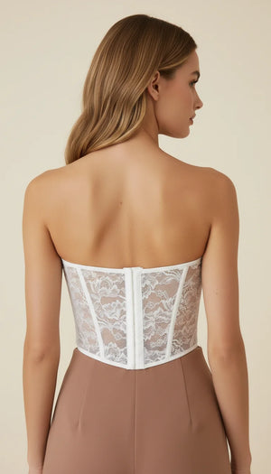 Corset Bustier Dentelle Fleurie Blanche - Vue dos