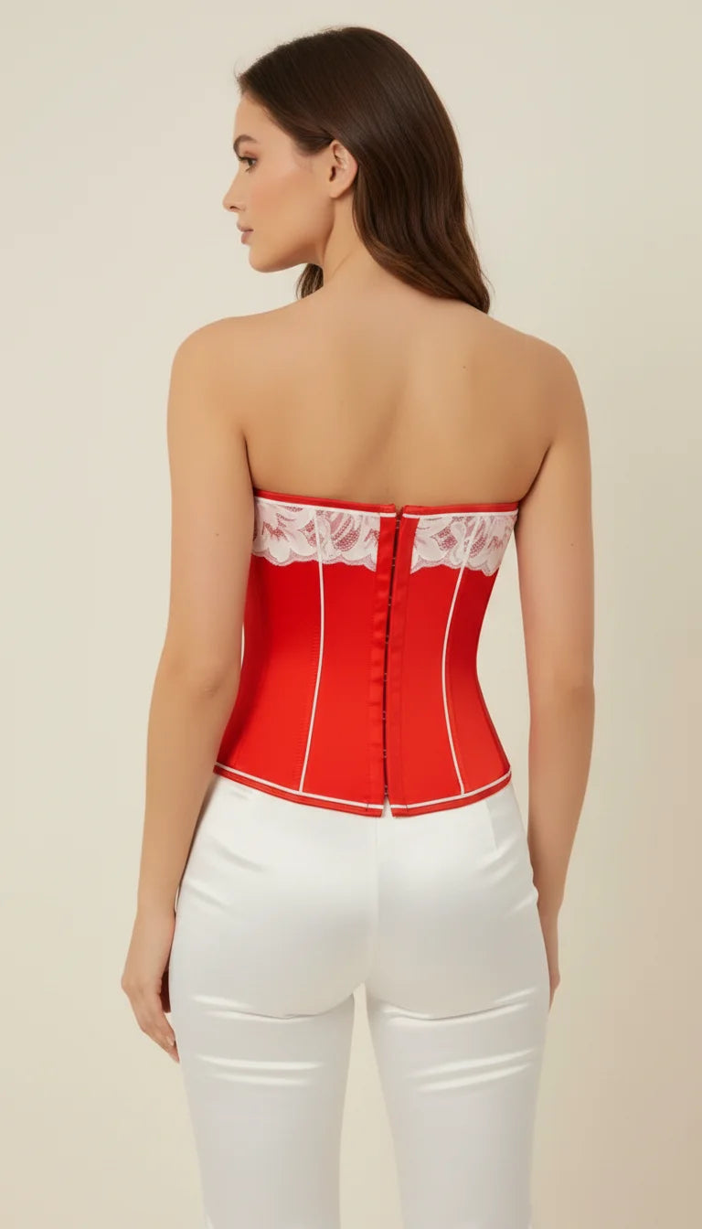 Corset Bustier Dentelle Rouge - Vue dos