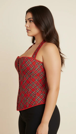 Corset Bustier Écossais Rouge - Vue profil