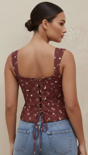 Corset Bustier Fleuri Bordeaux - Vue dos