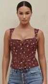 Corset Bustier Fleuri Bordeaux