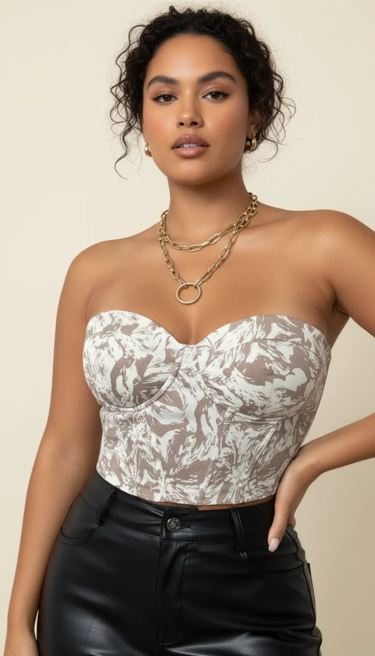 Corset Bustier Fleuri Dos Lacé - Vue principale