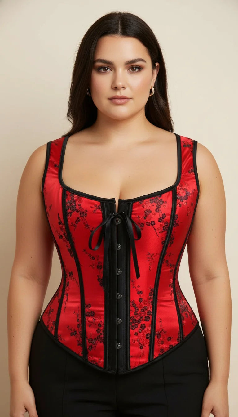 Corset Bustier Fleuri Rouge