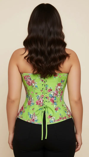 Corset Bustier Fleuri Vert Pomme - Vue dos