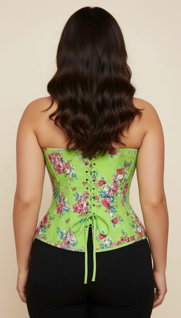 Corset Bustier Fleuri Vert Pomme - Vue dos