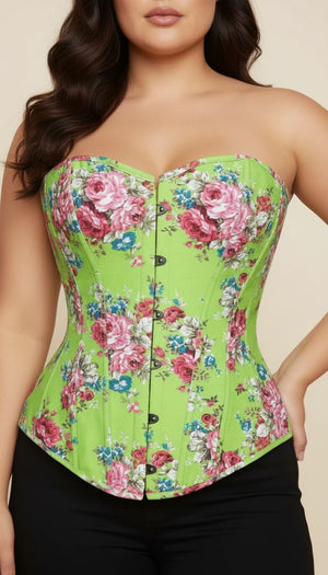Corset Bustier Fleuri Vert Pomme - Vue face