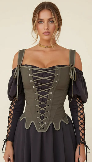 Corset Bustier Kaki à Lacets - Vue principale