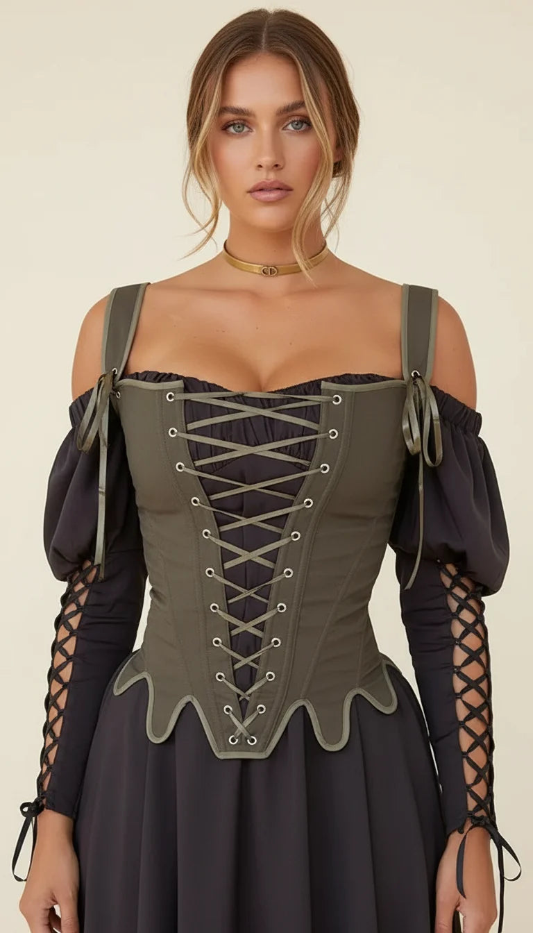 Corset Bustier Kaki à Lacets - Vue principale