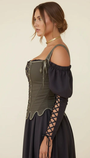 Corset Bustier Kaki à Lacets - Vue profil
