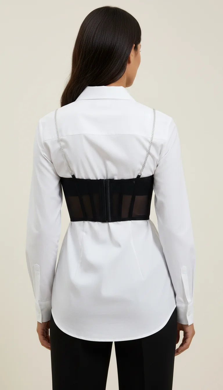 Corset Bustier Maille Chaînes Noires - Vue dos
