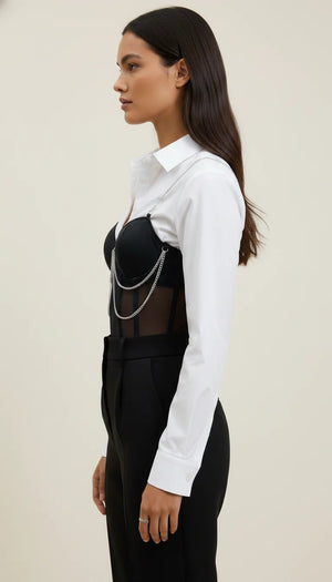 Corset Bustier Maille Chaînes Noires - Vue face