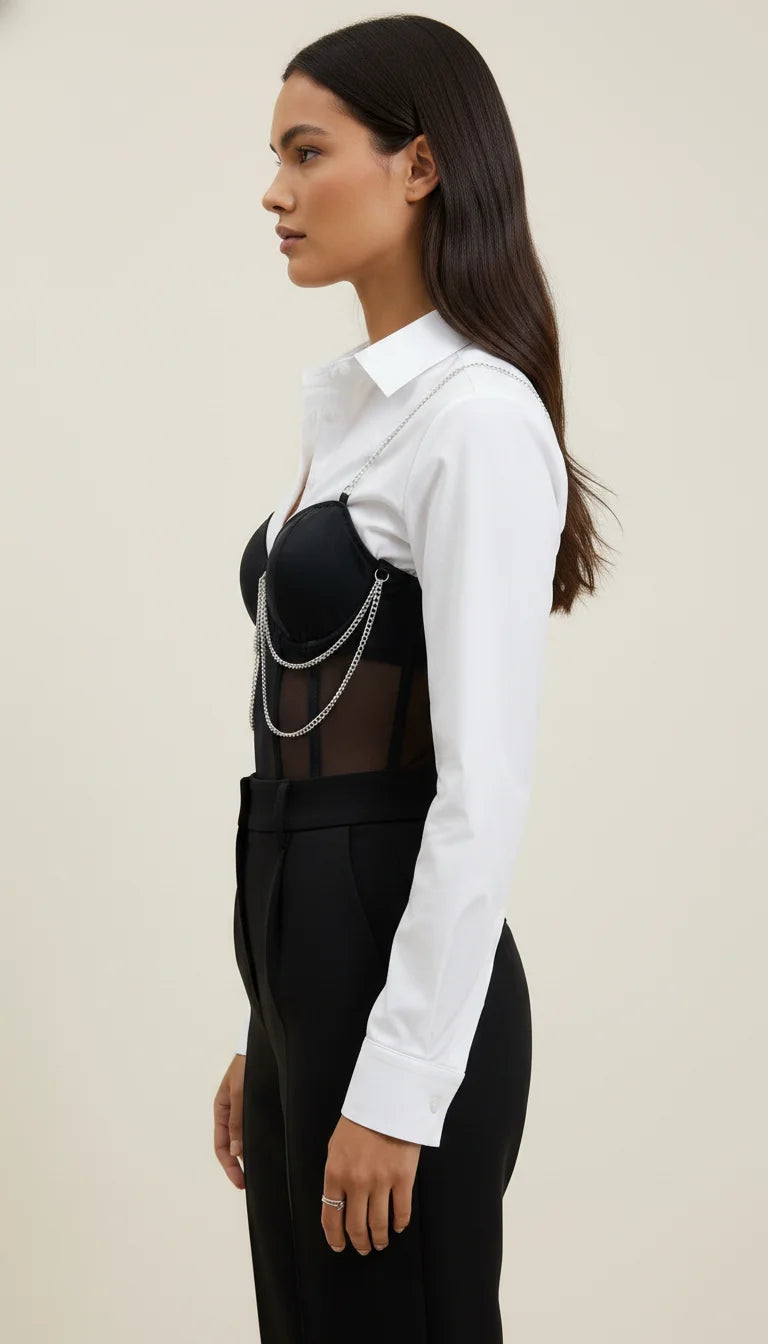 Corset Bustier Maille Chaînes Noires - Vue face