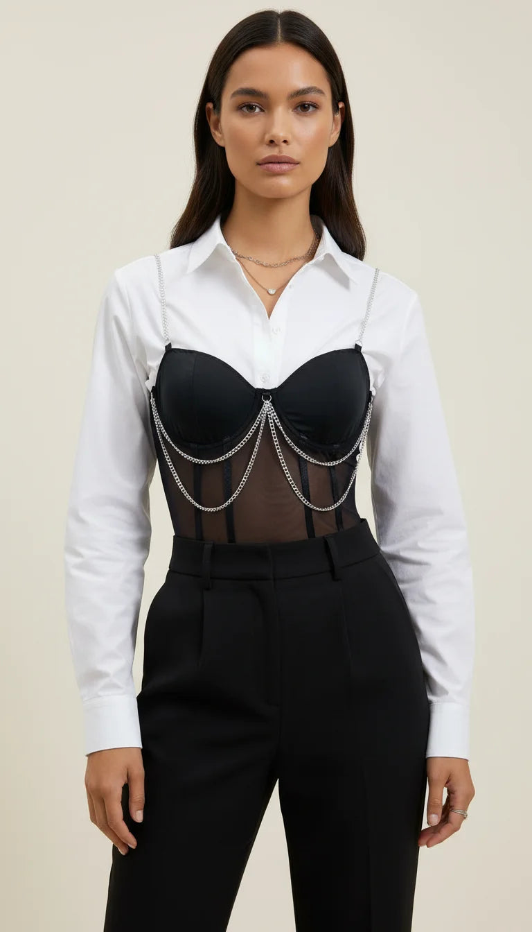 Corset Bustier Maille Chaînes Noires