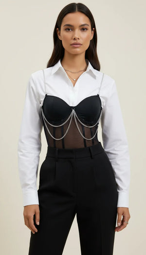 Corset Bustier Maille Chaînes Noires - Vue principale