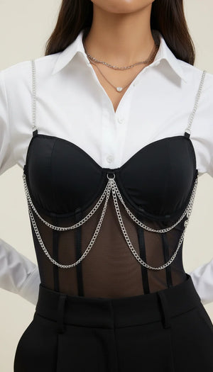 Corset Bustier Maille Chaînes Noires - Vue profil