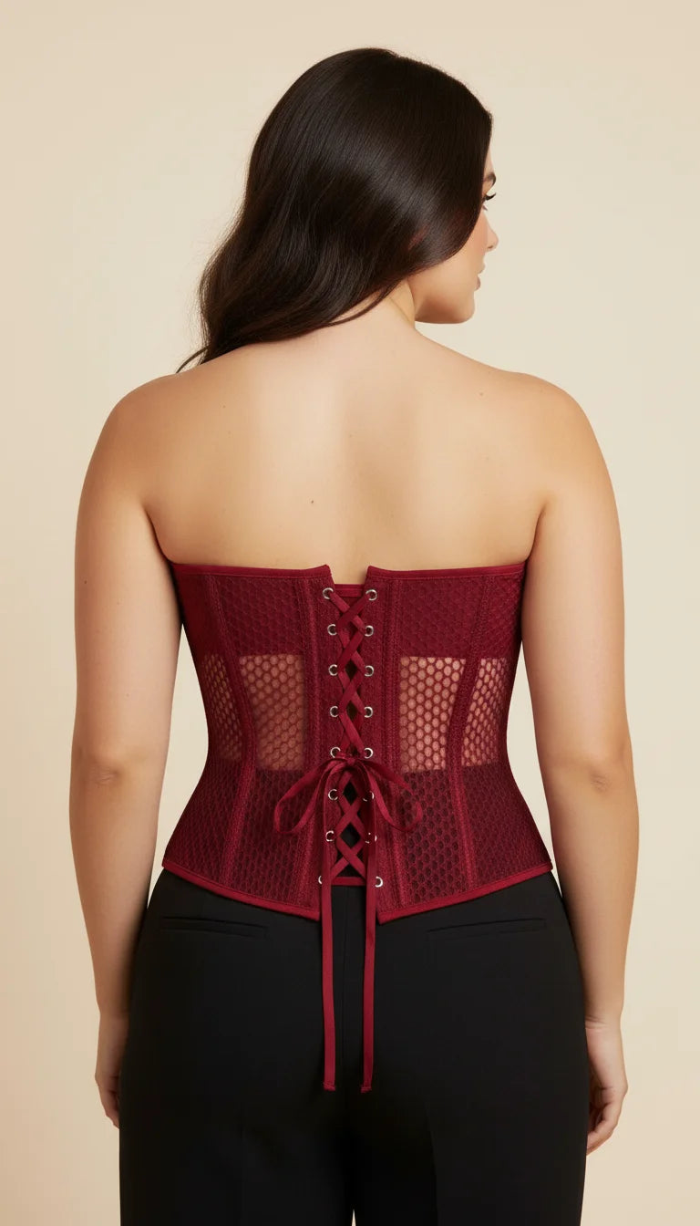 Corset Bustier Maille Rouge - Vue dos