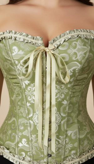 Corset Bustier Motifs Floraux Vert Sauge - Vue face