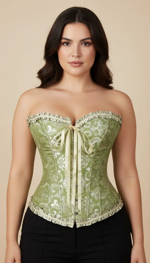 Corset Bustier Motifs Floraux Vert Sauge - Vue principale