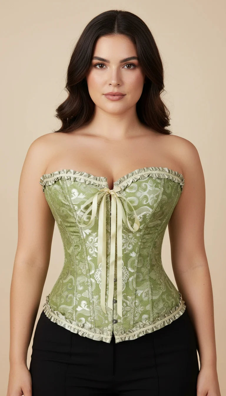 Corset Bustier Motifs Floraux Vert Sauge - Vue principale