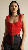 Corset Bustier Rouge Bretelles Ruban