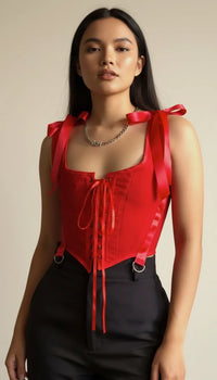Corset Bustier Rouge Bretelles Ruban