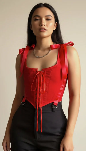 Corset Bustier Rouge Bretelles Ruban