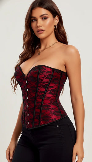 Corset Bustier Rouge Dentelle Fleurie