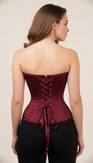 Corset Bustier Satin Bordeaux - Vue dos