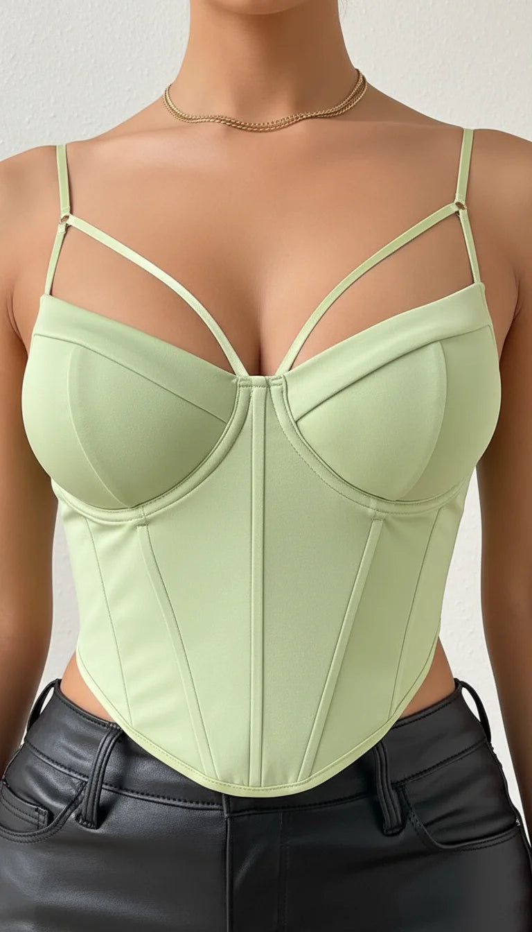 Corset Bustier Structuré Vert Pistache - Vue face
