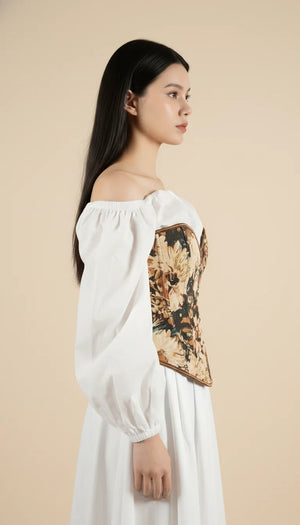 Corset Bustier Tapisserie Fleurie - Vue profil