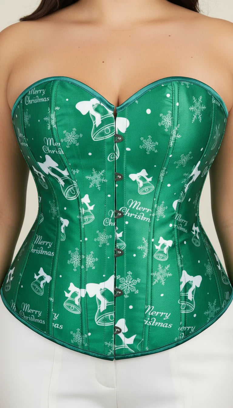 Corset Bustier Vert Noël Satiné - Vue face