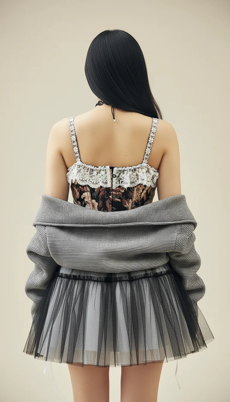 Corset Bustier Vintage Jacquard Floral - Vue dos