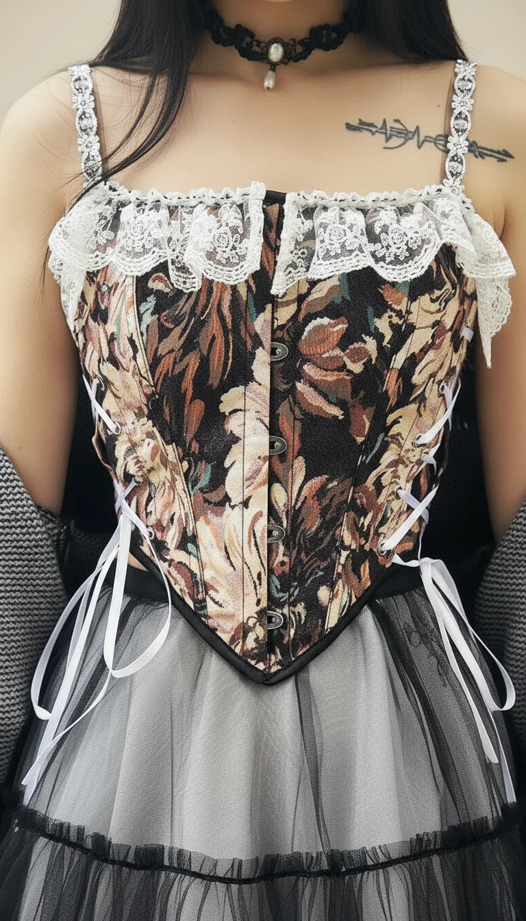 Corset Bustier Vintage Jacquard Floral - Vue face