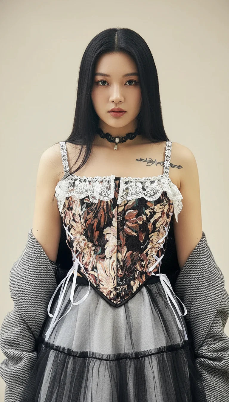 Corset Bustier Vintage Jacquard Floral - Vue principale
