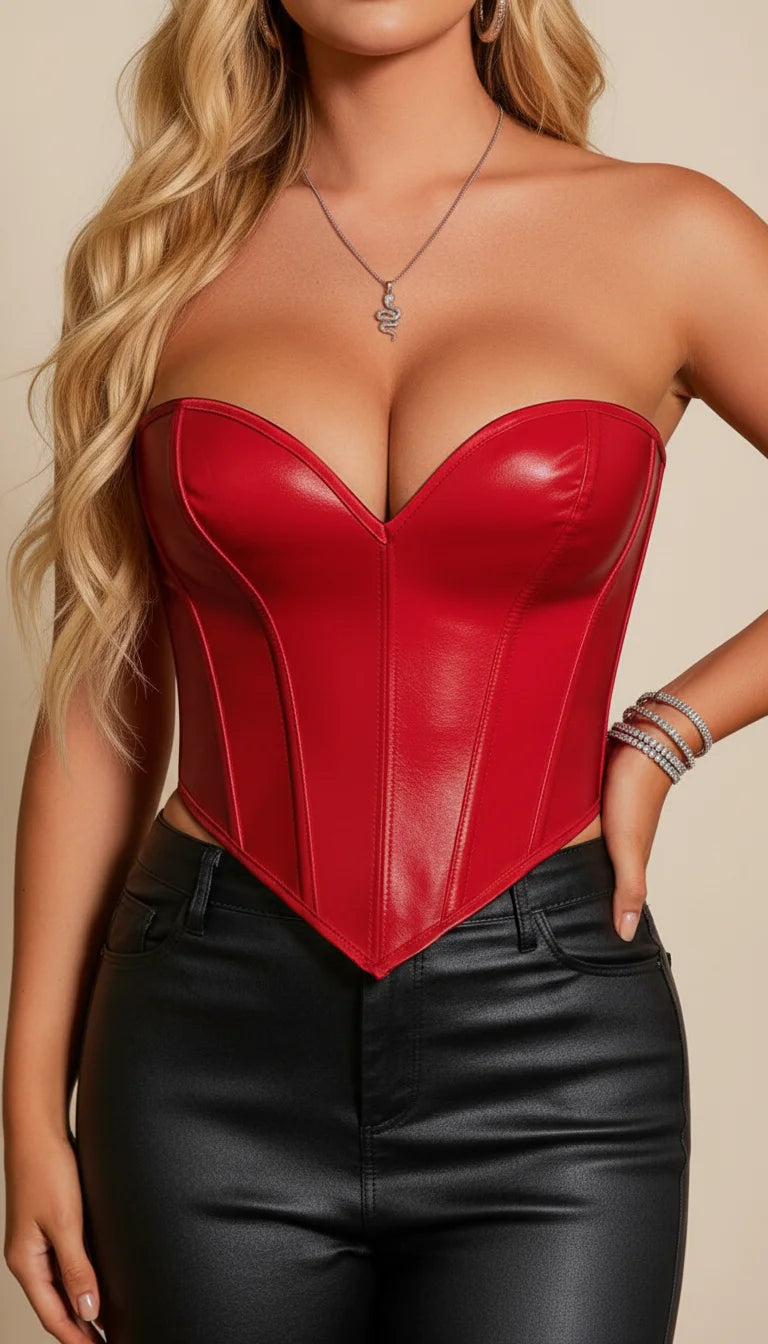 Corset Bustier Vinyle Rouge - Vue face