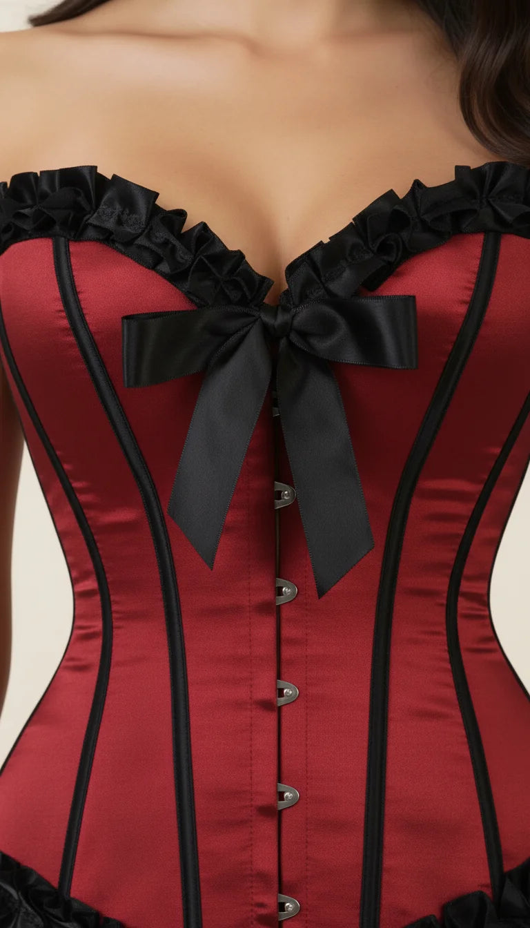 Corset Bustier Volants Satin Rouge - Vue face