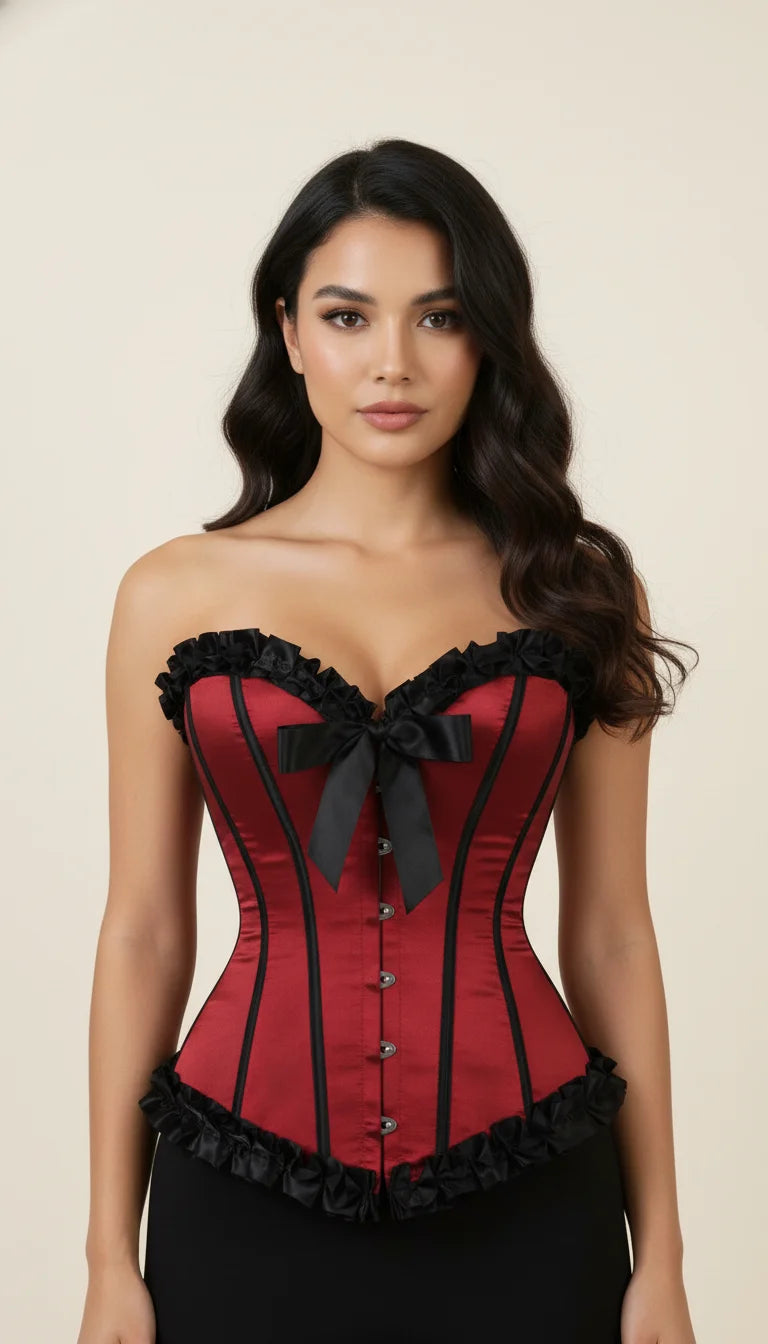 Corset Bustier Volants Satin Rouge