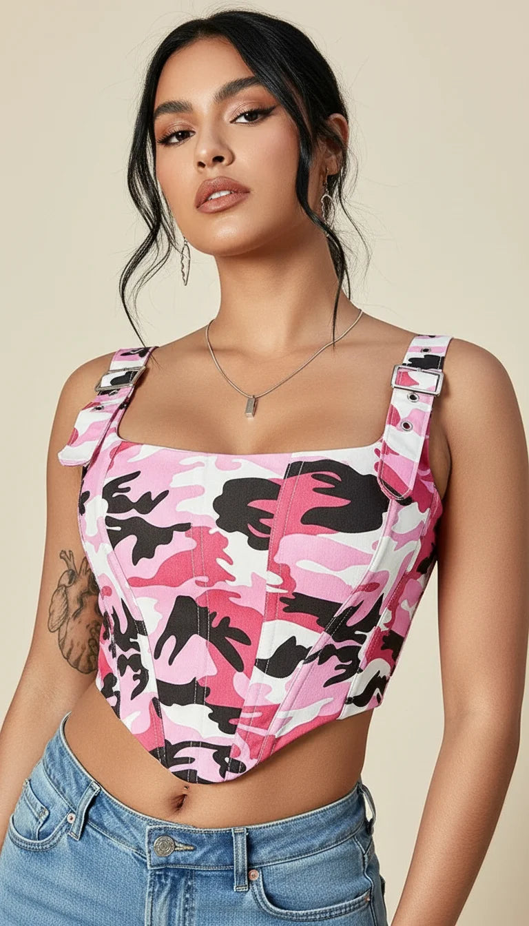 Corset Camouflage Rose Bretelles - Vue principale