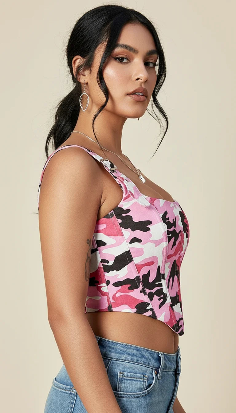 Corset Camouflage Rose Bretelles - Vue profil