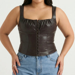 Corset Cuir Marron - Vue face (plus-size)