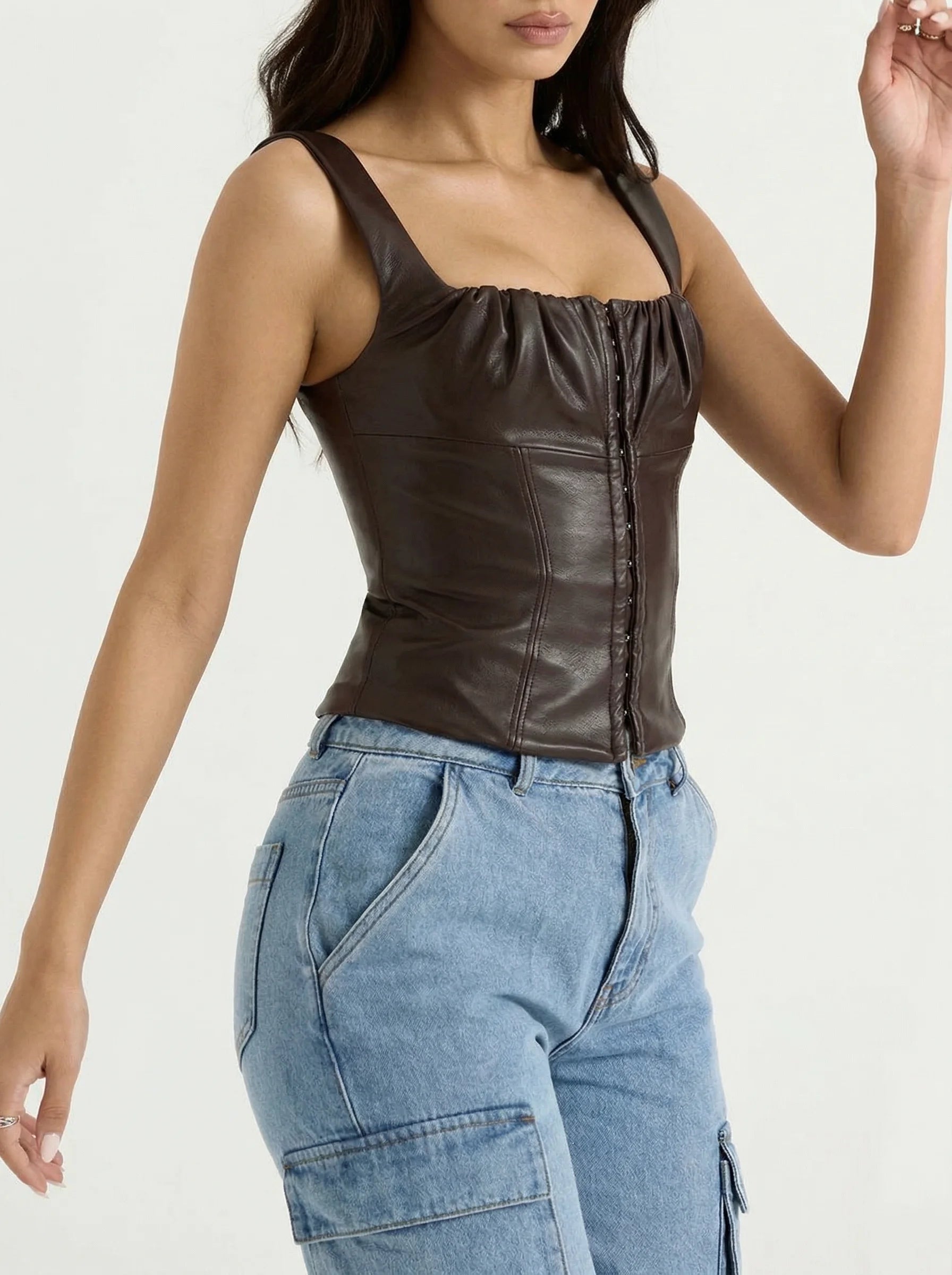 Corset Cuir Marron - Vue mouvement (plus-size)