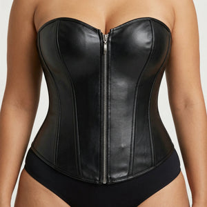 Corset Cuir Noir Femme - Vue face (curvy)