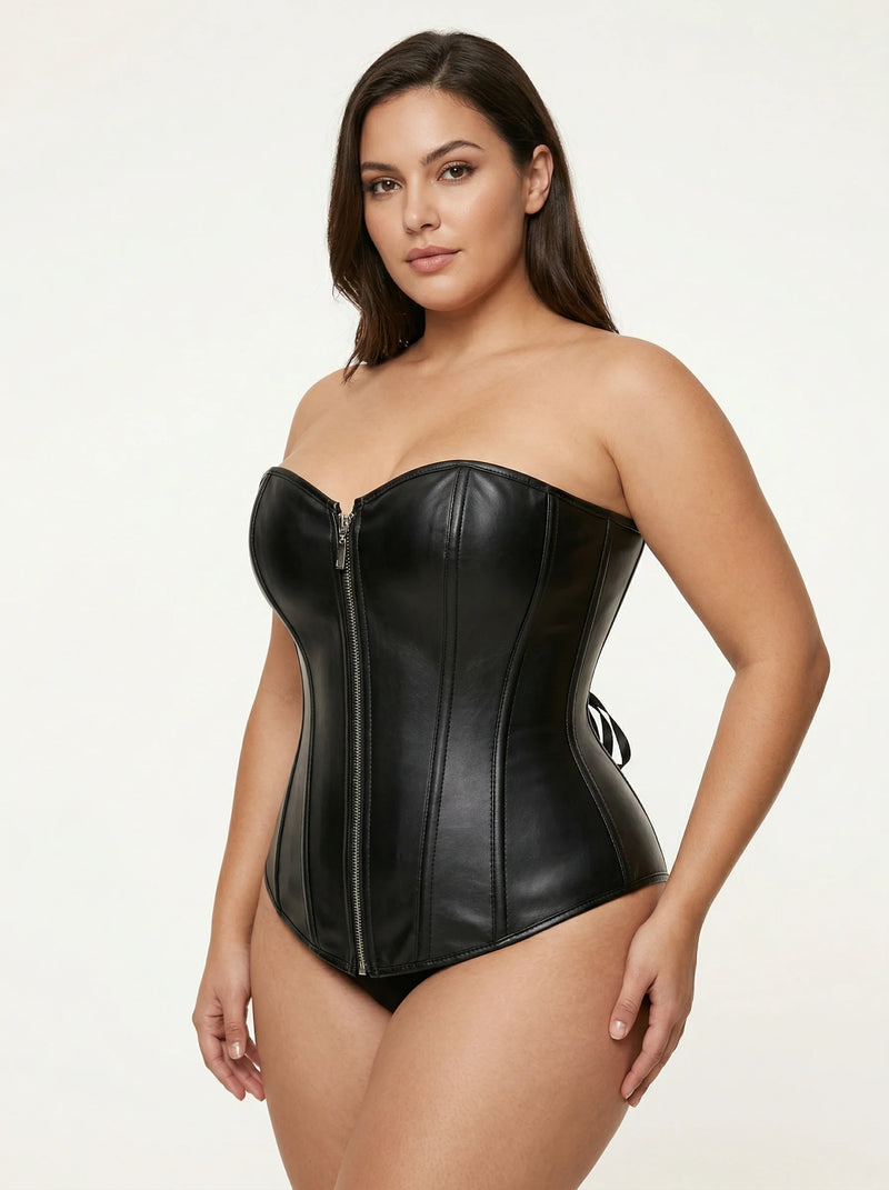 Corset Cuir Noir Femme - Vue principale (curvy)