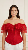 Corset Dentelle Rouge Épaules Dénudées
